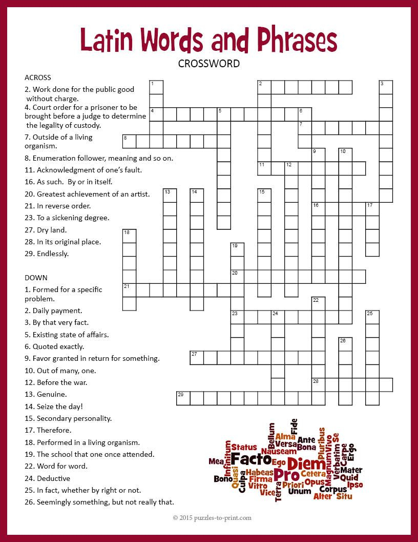 Crossword Puzzles In French Printable | Printable ...