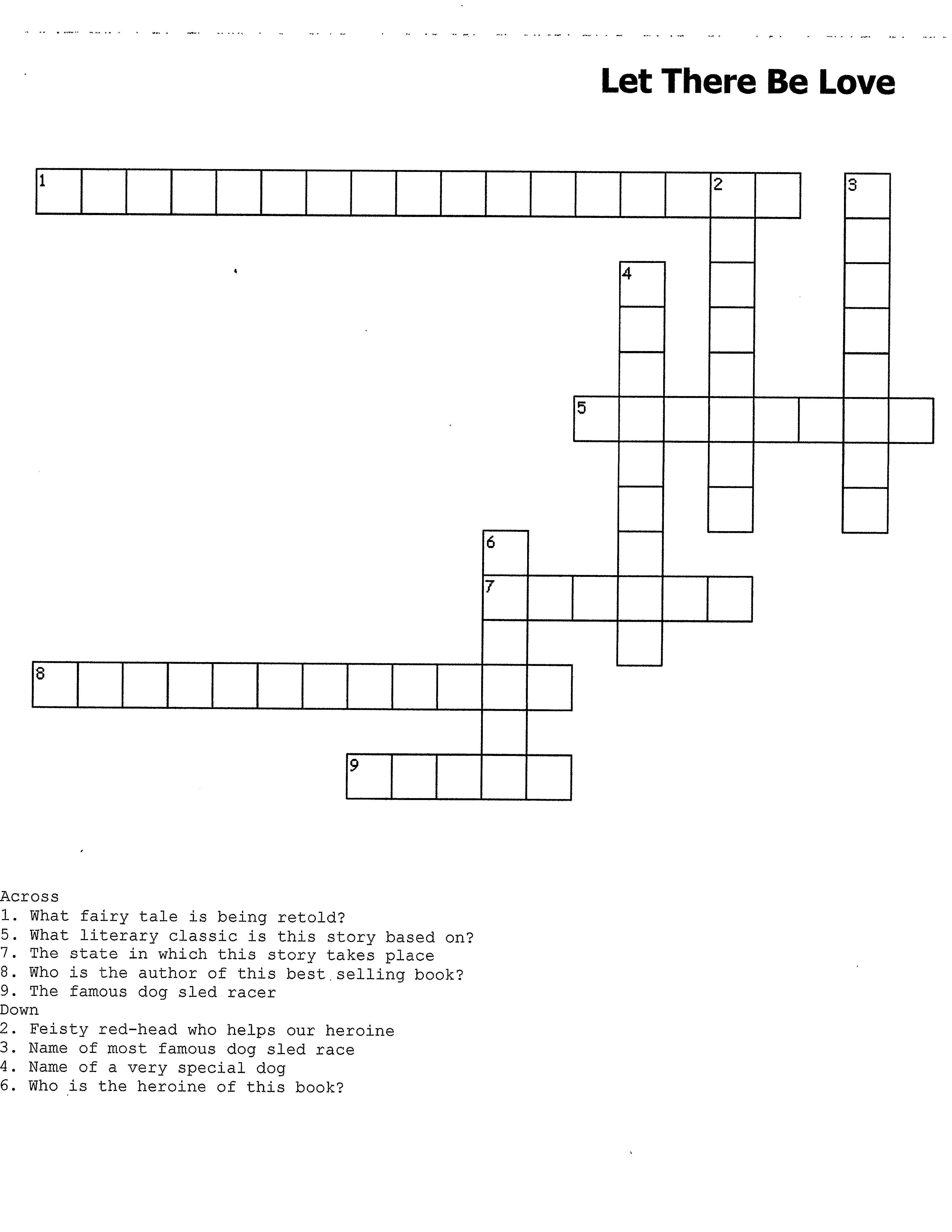 Let There Be Love Crossword Puzzle | The Sled Dog Series | Let There - Printable Crossword Puzzles About Dogs