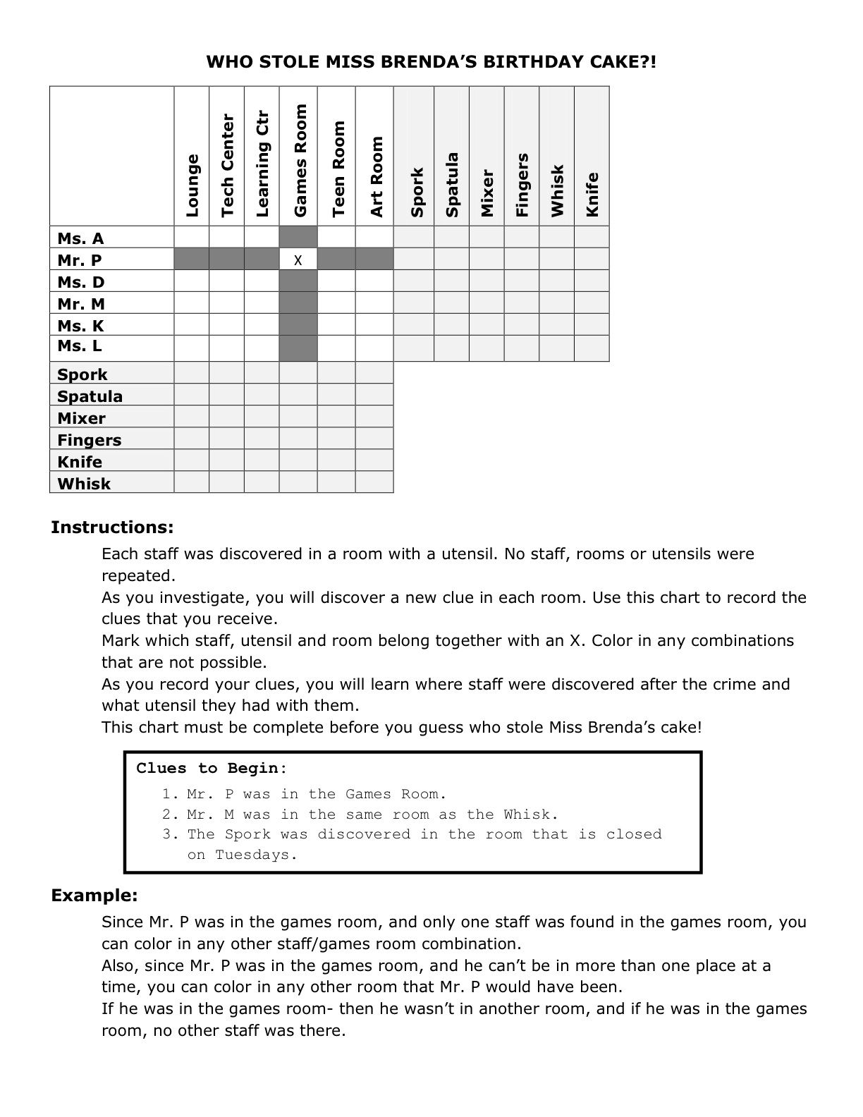 Life Size Game Of Clue! Mystery Day Games | Teen Library Programs - Printable Deduction Puzzle