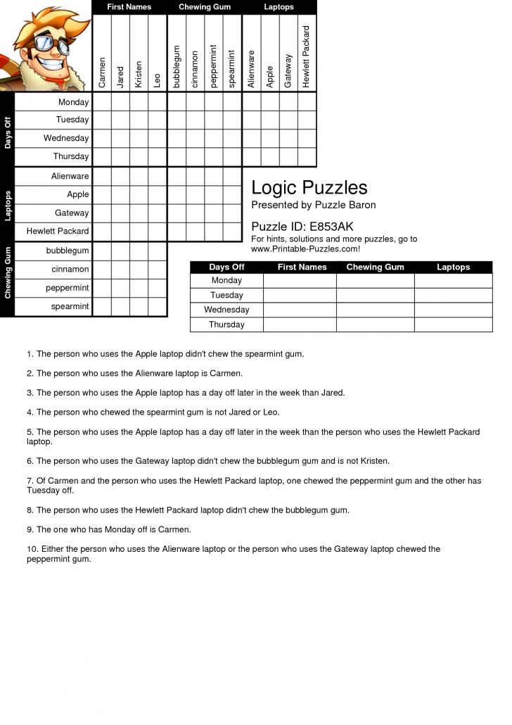 Printable Logic Puzzles Puzzle Baron
