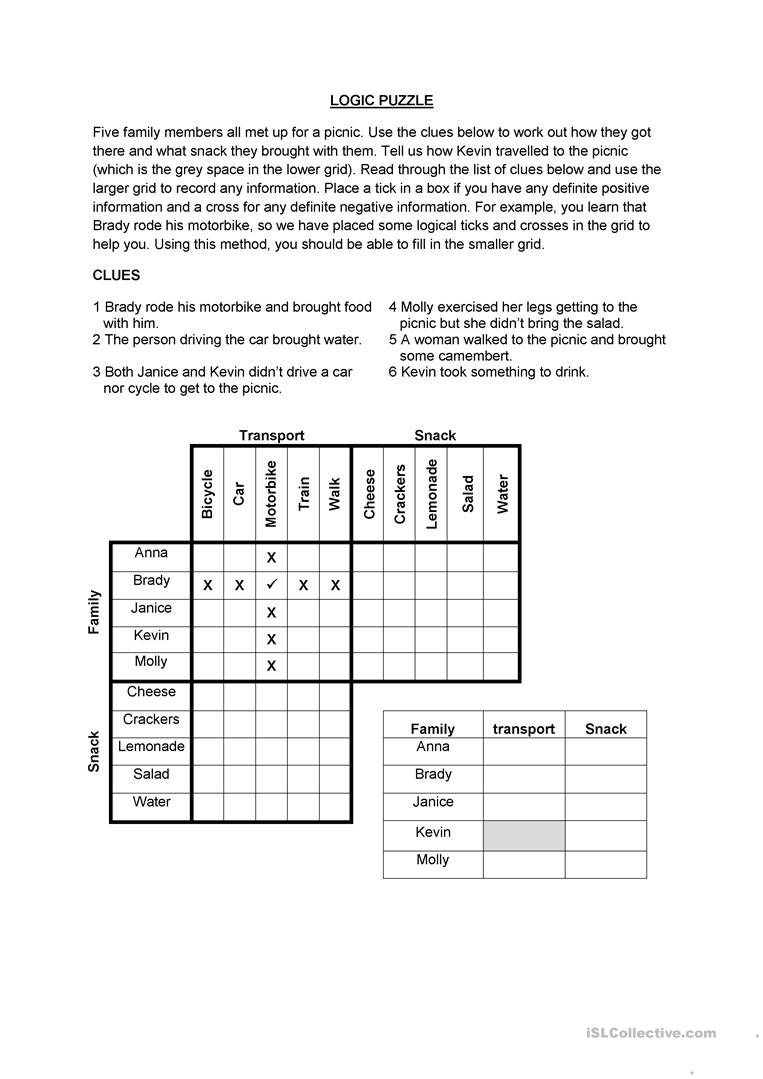 Logic Puzzle Worksheet - Free Esl Printable Worksheets Madeteachers - Printable Deduction Puzzles
