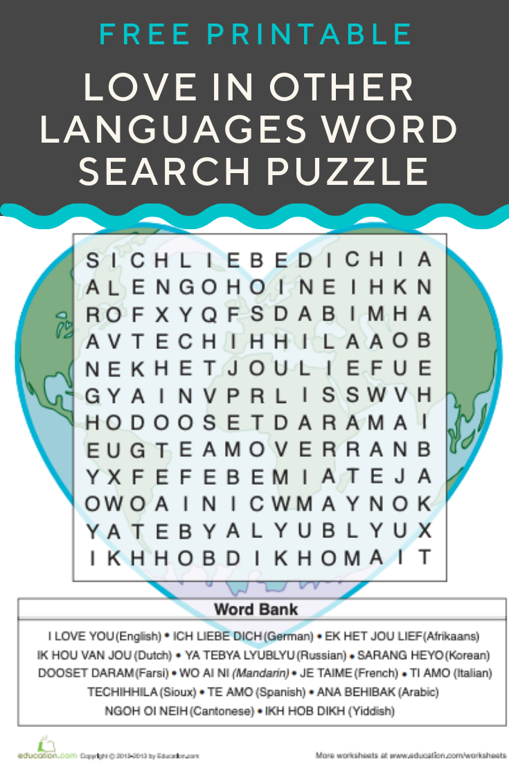 Love In Other Languages | Recently Pinned | Valentines Day Words - Printable Crossword Puzzles In Afrikaans
