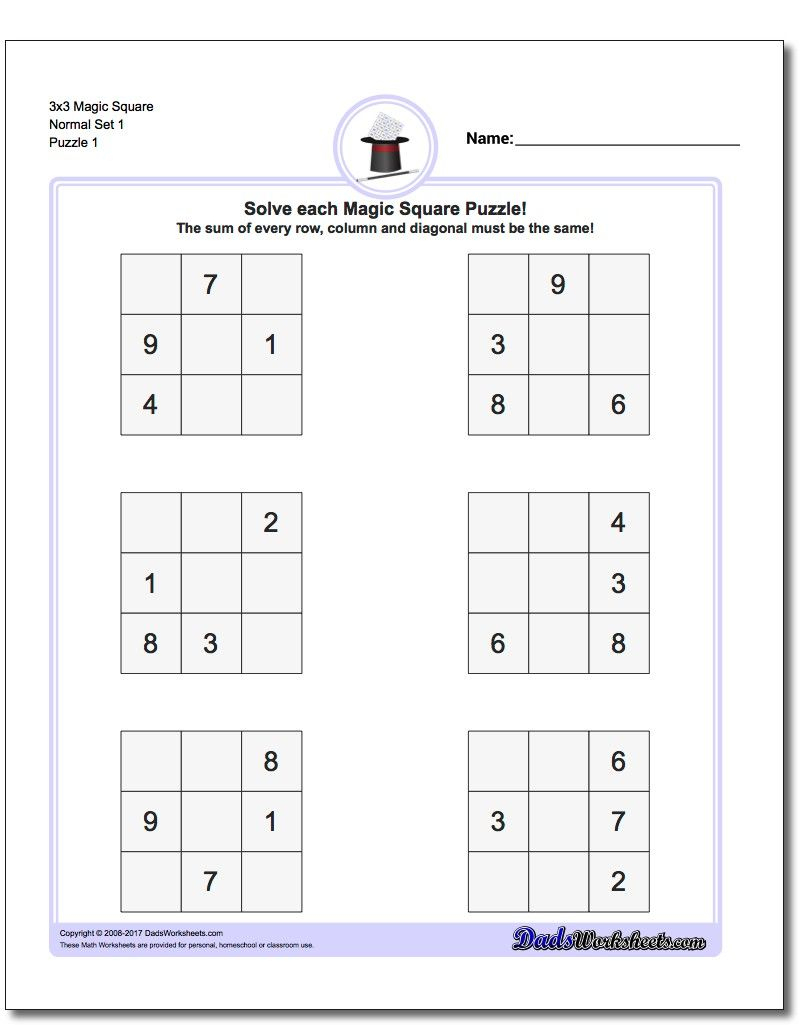 Magic Square Puzzles This Page Has 3X3, 4X4 And 5X5 Magic Square - Printable Kenken Puzzles 3X3