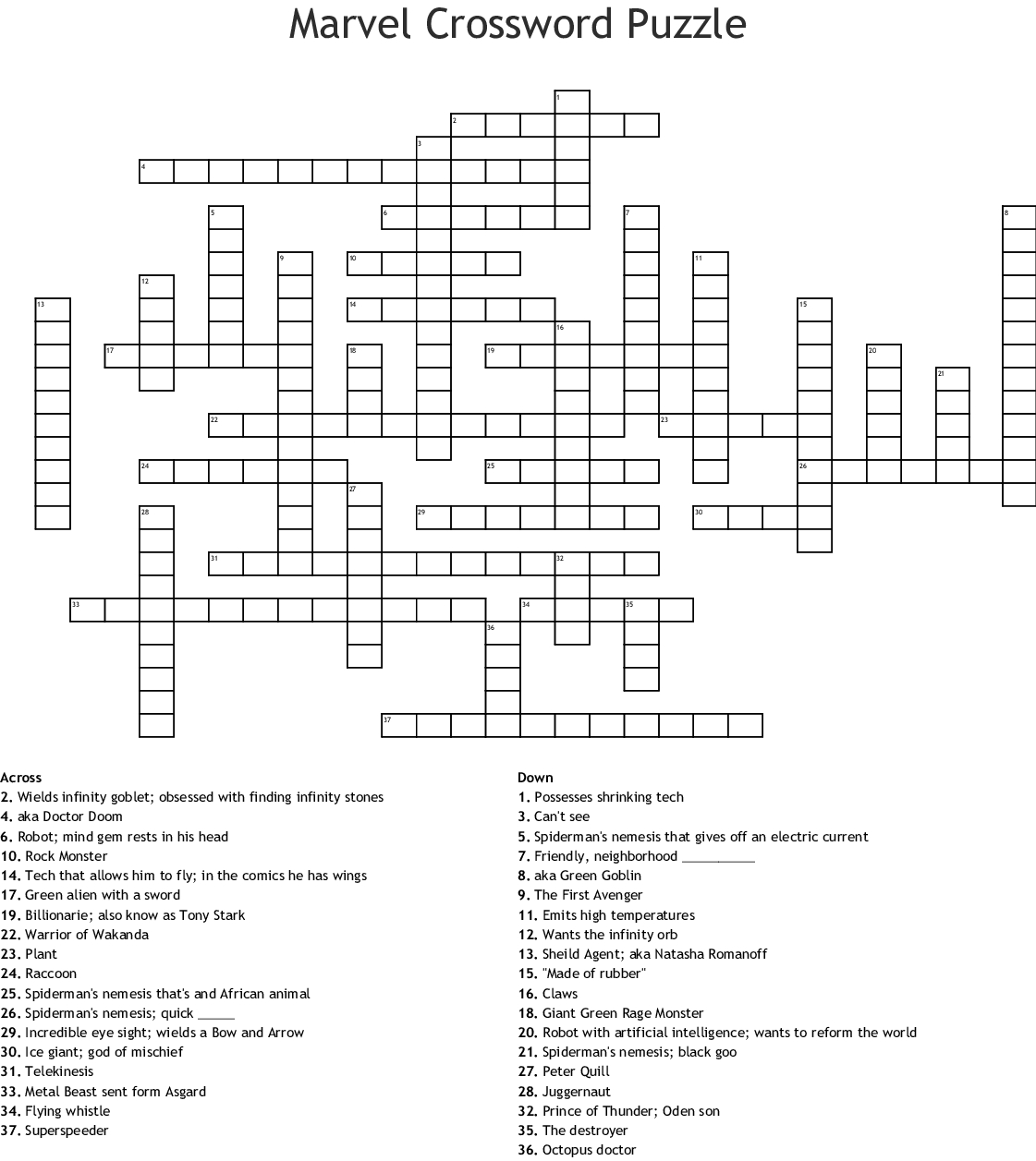 Superhero Crossword Puzzle Printable - Printable Word Searches