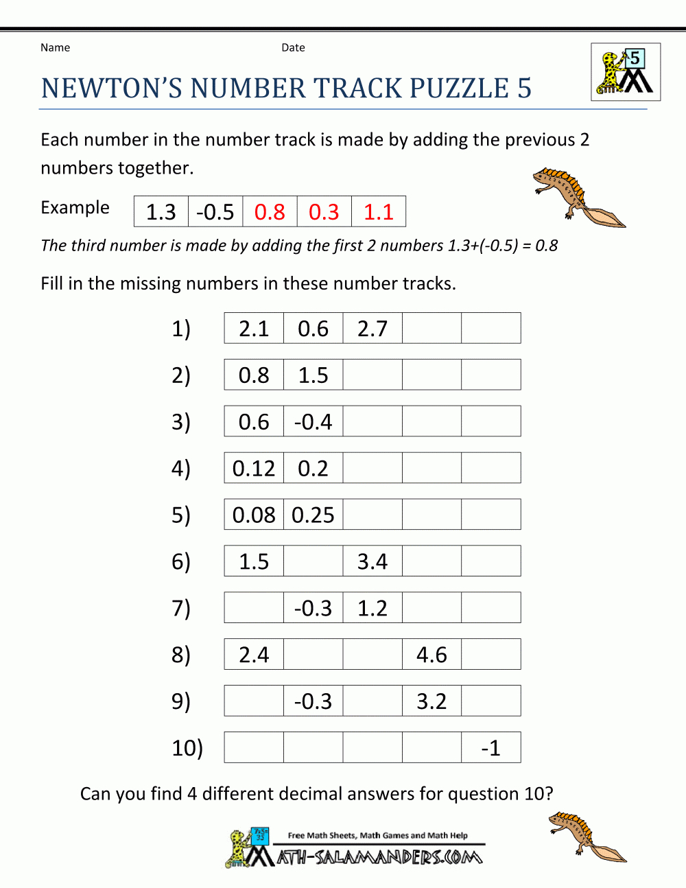 Math Brain Teasers Newtons Number Track Puzzle 5 | 5Th Grade Math - Printable Crossword Puzzles 5Th Grade