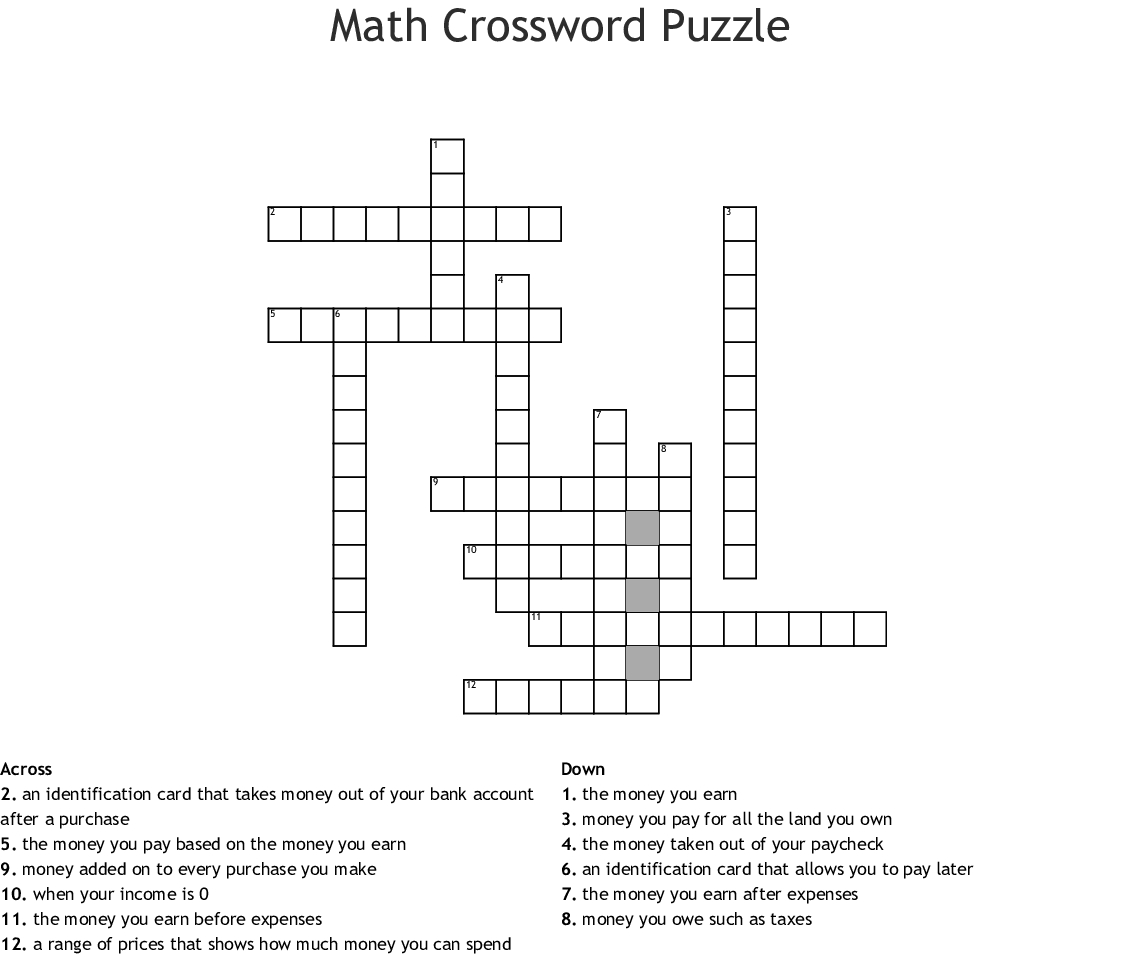 Math Crossword Puzzle Crossword - Wordmint - Printable Crossword Puzzle Money