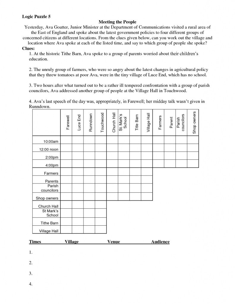 free logic puzzles with grids printable