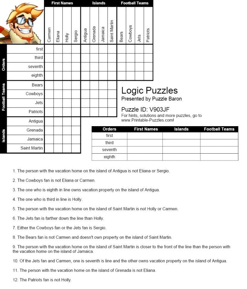 Printable Deduction Puzzles | Printable Crossword Puzzles