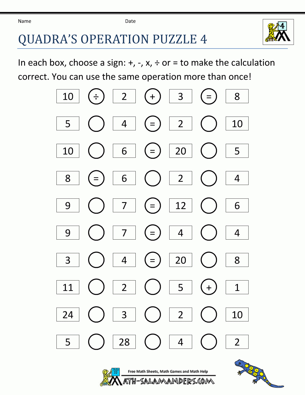 Math-Puzzle-Quadras-Operation-Puzzle-4.gif (1000×1294) | Fourth - Printable Yohaku Puzzles