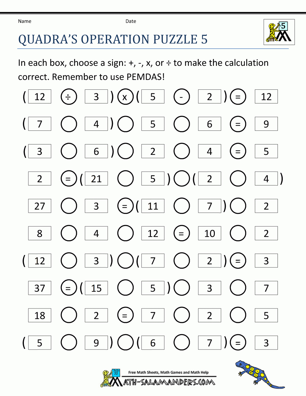 Math Puzzle Quadras Operation Puzzle 5 | Kids Education | Maths - Printable Math Puzzles 5Th Grade