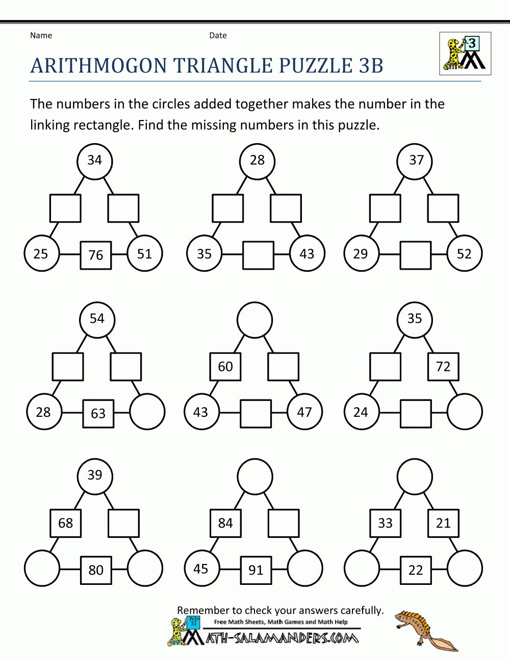 Math Puzzle Worksheets 3Rd Grade - Printable Addition Puzzles