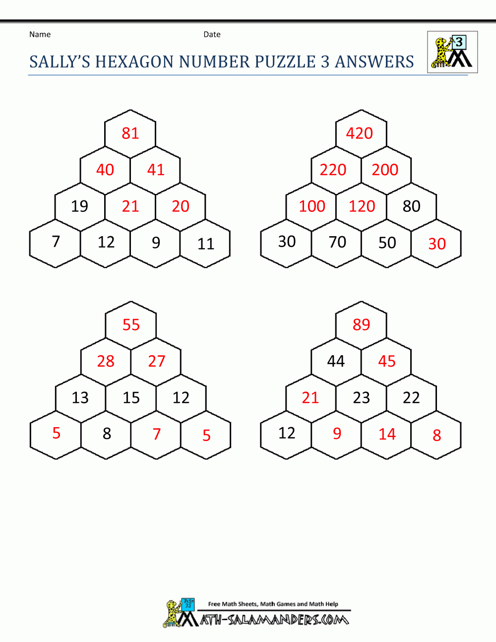 math puzzle worksheets 3rd grade printable hexagon