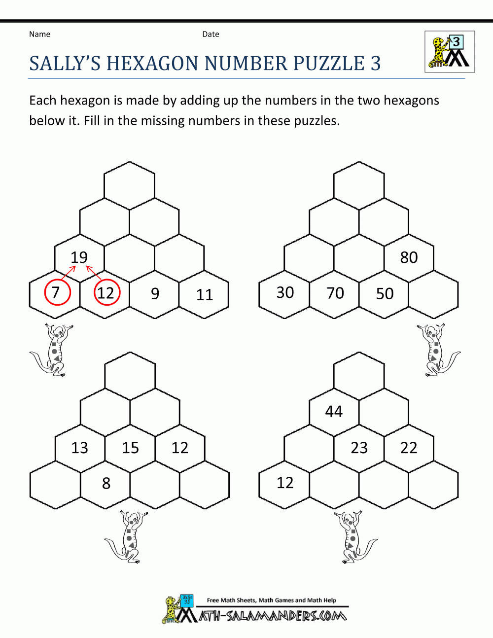 Math Puzzle Worksheets 3Rd Grade - Printable Hexagon Puzzle