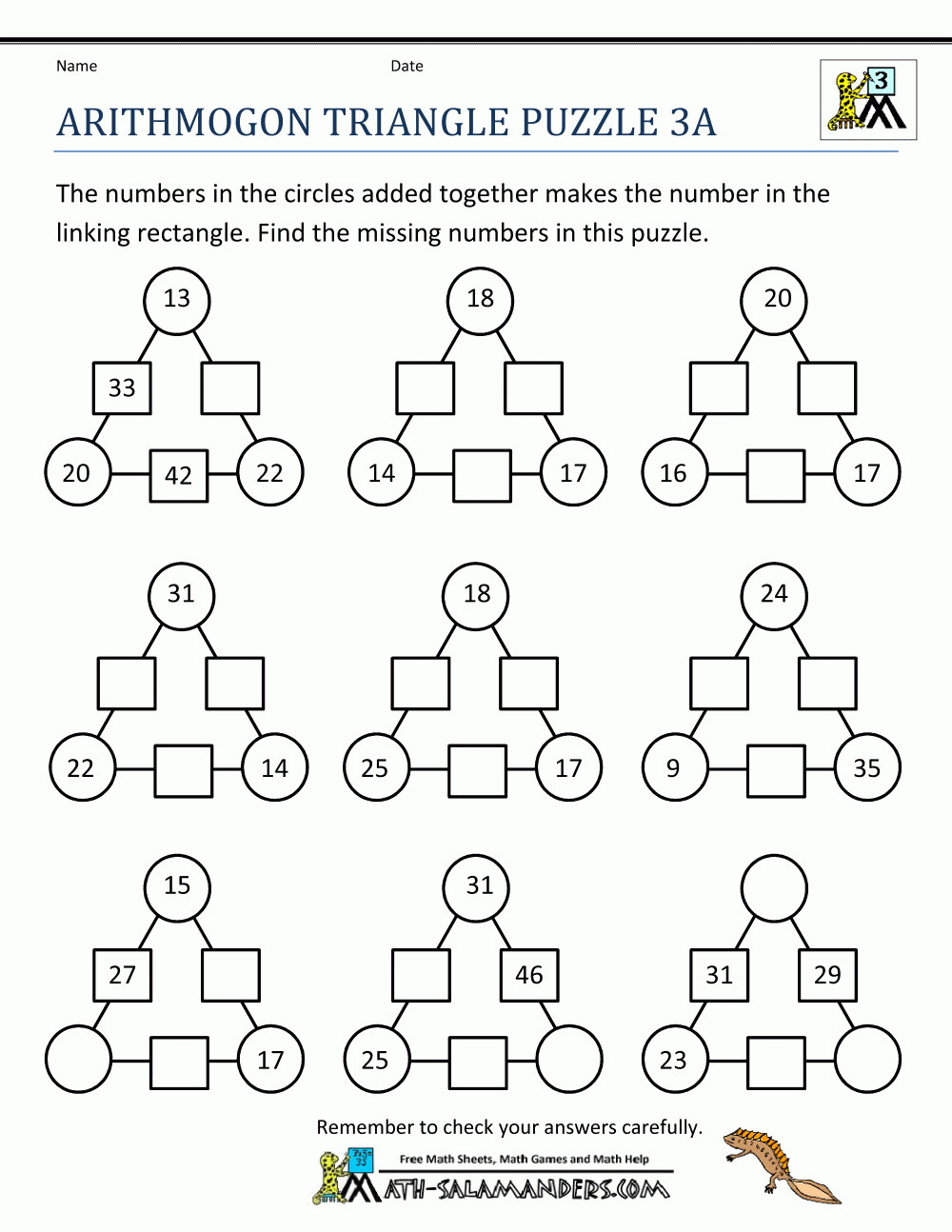 Math Puzzle Worksheets 3Rd Grade - Printable Number Puzzle