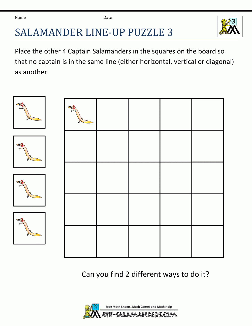 Math Puzzle Worksheets Salamander Line Up Puzzle 3. To Challenge My - Printable Maths Puzzles Ks3