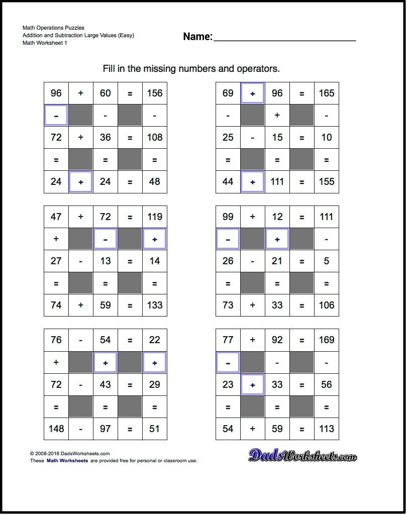 Math Puzzle Worksheets That Require Students To Fill In Missing - Printable Math Puzzle Worksheets