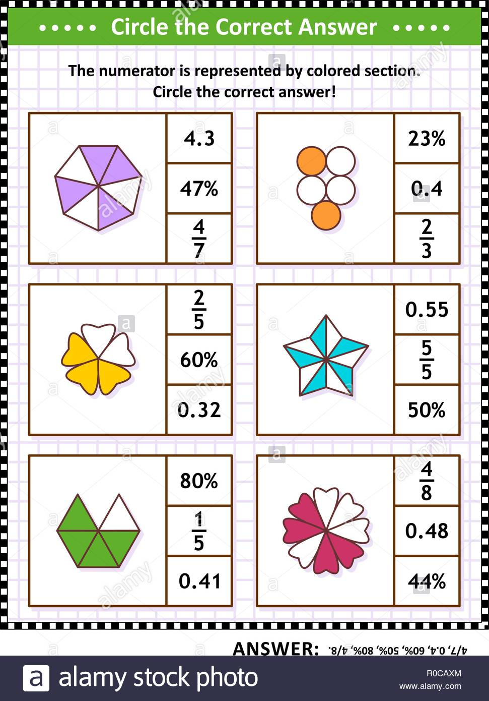 Math Skills Training Visual Puzzle Or Worksheet. Circle The Correct - Worksheet Visual Puzzle
