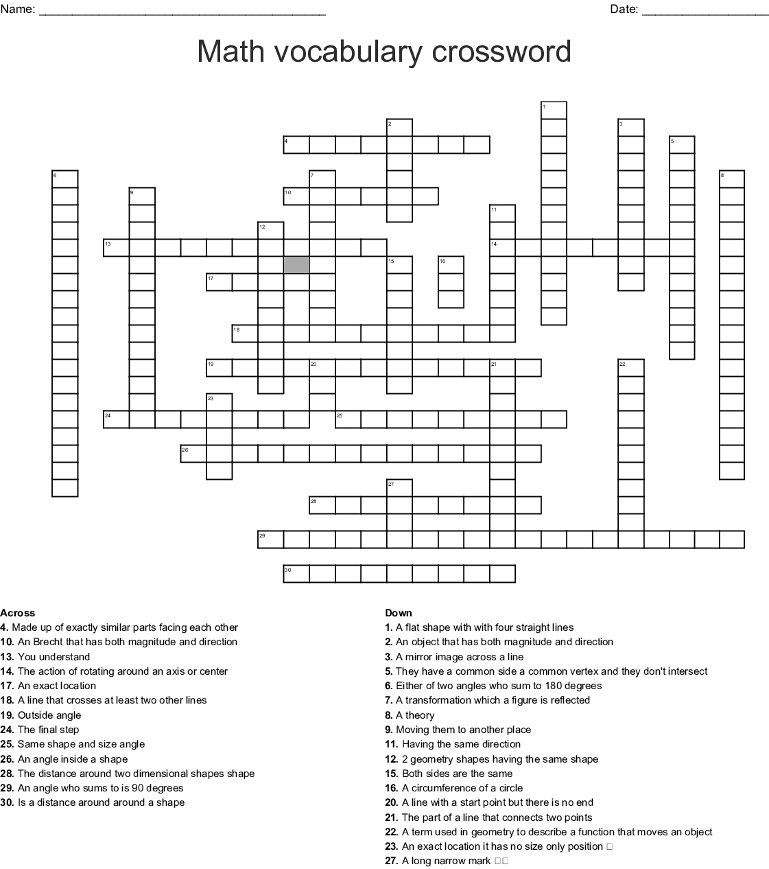 Free Printable Math Crossword Puzzles