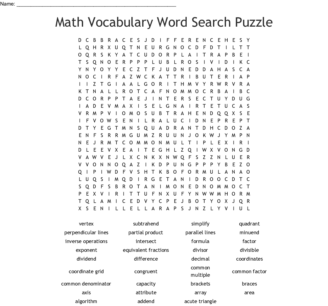 Math Vocabulary Word Search Puzzle Word Search - Wordmint - Printable Math Vocabulary Crossword Puzzles