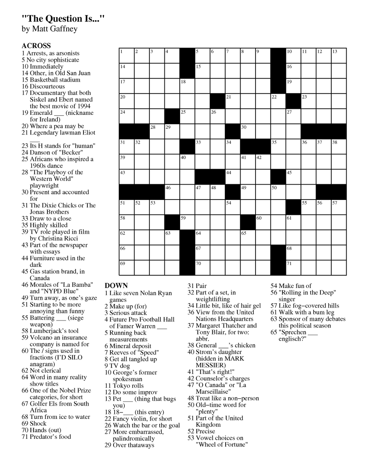 Matt Gaffney&amp;#039;s Weekly Crossword Contest: February 2012 - Star Tribune Crossword Puzzle Printable