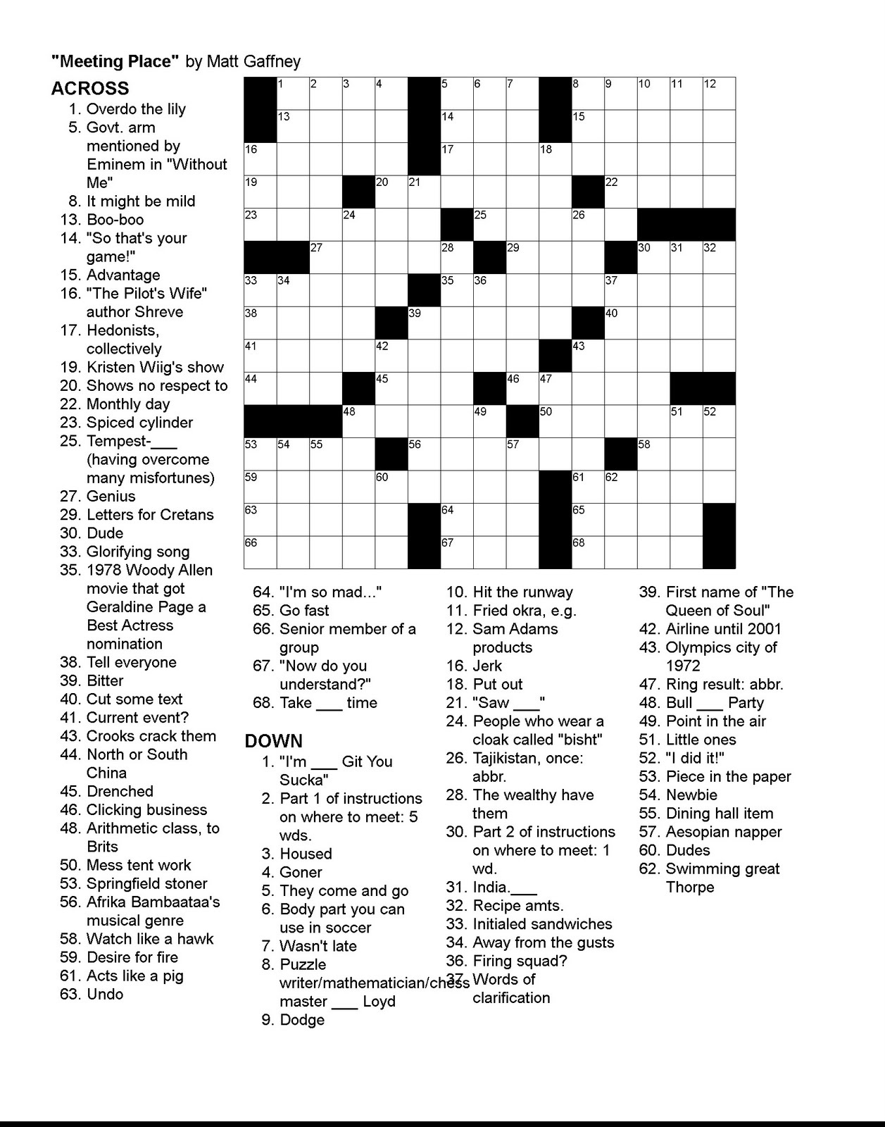 Matt Gaffney&amp;#039;s Weekly Crossword Contest: May 2011 - Los Angeles Times Crossword Puzzle Printable