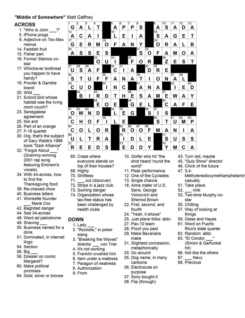 Matt Gaffney&amp;#039;s Weekly Crossword Contest: November 2009 - Printable Frank Longo Crossword Puzzles