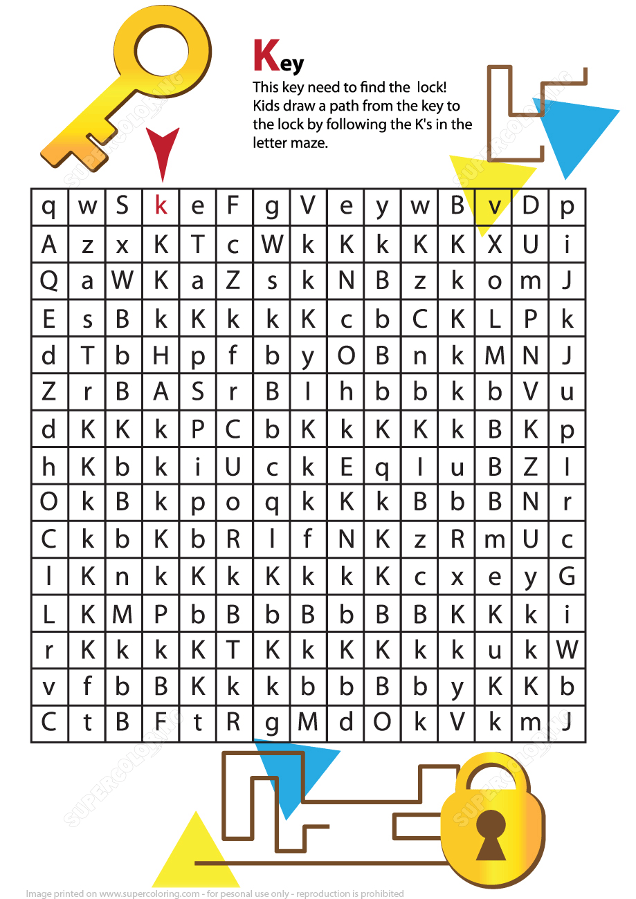 Maze Worksheet - Key And Lock | Free Printable Puzzle Games - K Print Puzzle