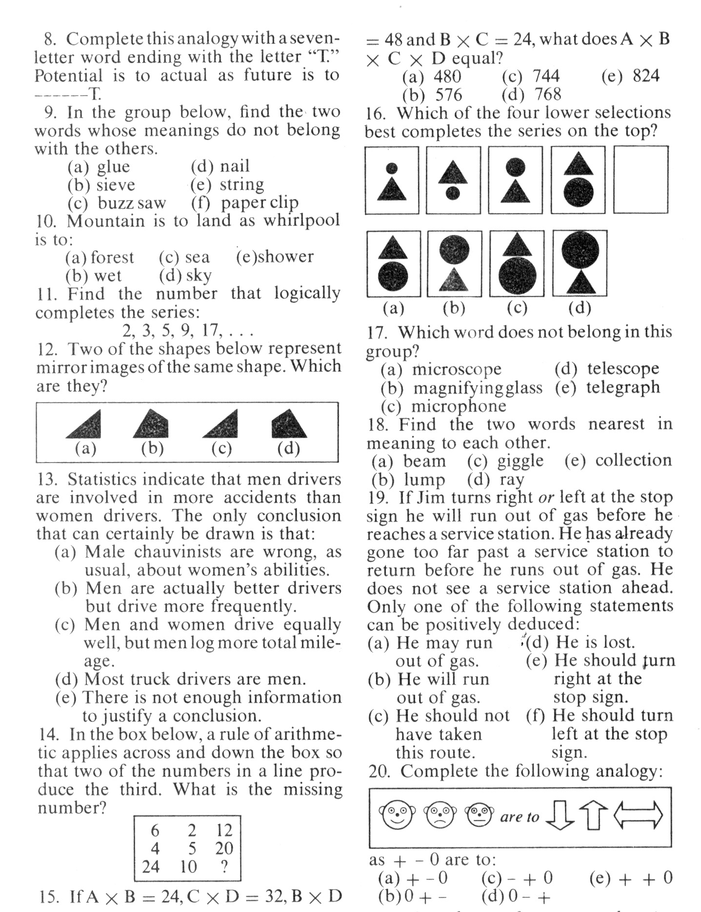 Mensa Test #4 - Printable Mensa Puzzles