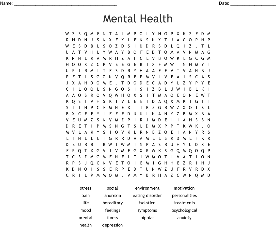 Mental Health Word Search - Wordmint - Printable Crossword Puzzles For Mental Health