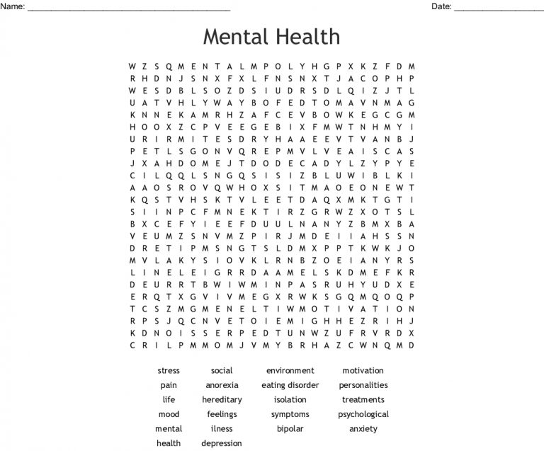 Mental Health Word Search - Wordmint - Printable Mental Health ...