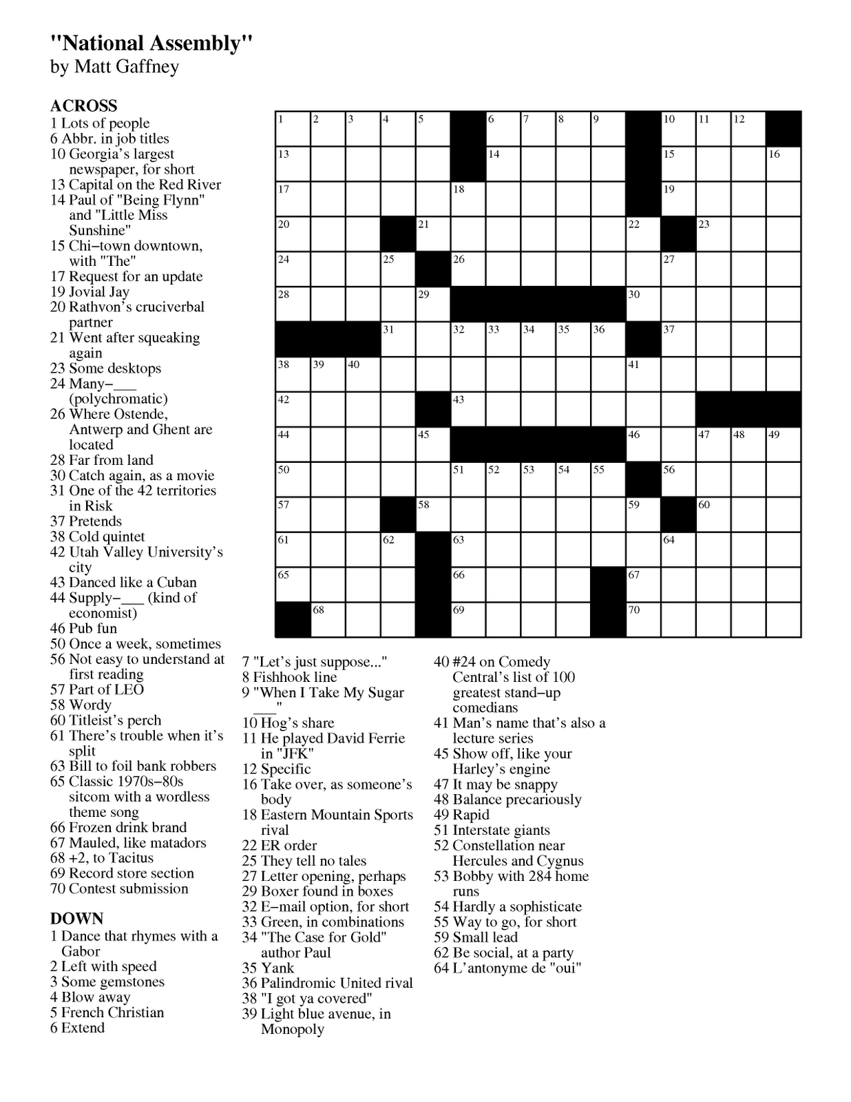 Mgwcc #198 — Friday, March 16Th, 2012 — “National Assembly” | Matt - Printable Crossword Puzzles 2012