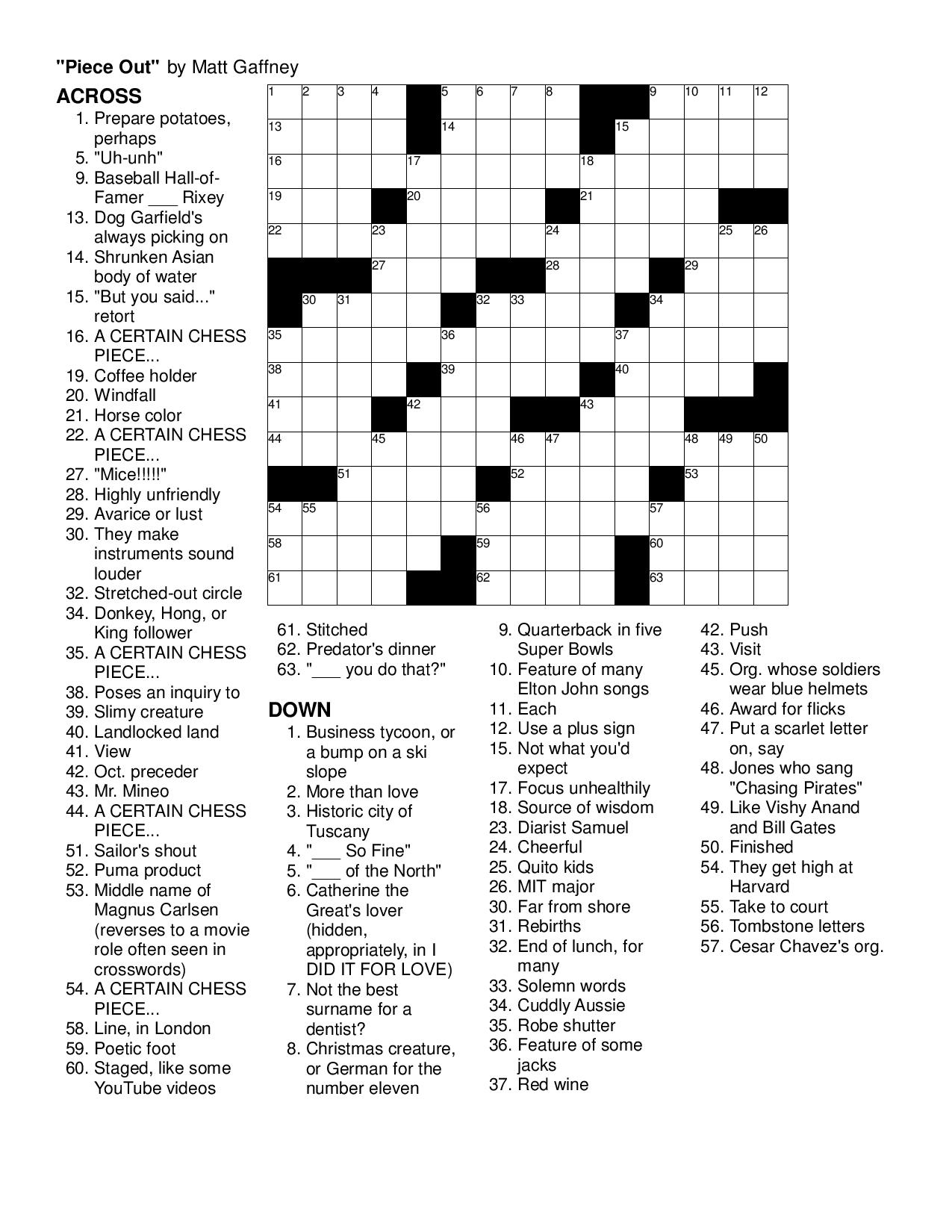 Mgwcc #284 — Friday, November 8Th, 2013 — &amp;quot;piece Out&amp;quot; | Matt - Merl - Printable Crossword Puzzles 2013