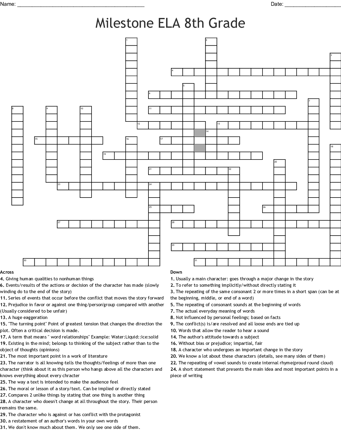 Milestone Ela 8Th Grade Crossword - Wordmint - Printable Crossword Puzzles For 8Th Graders