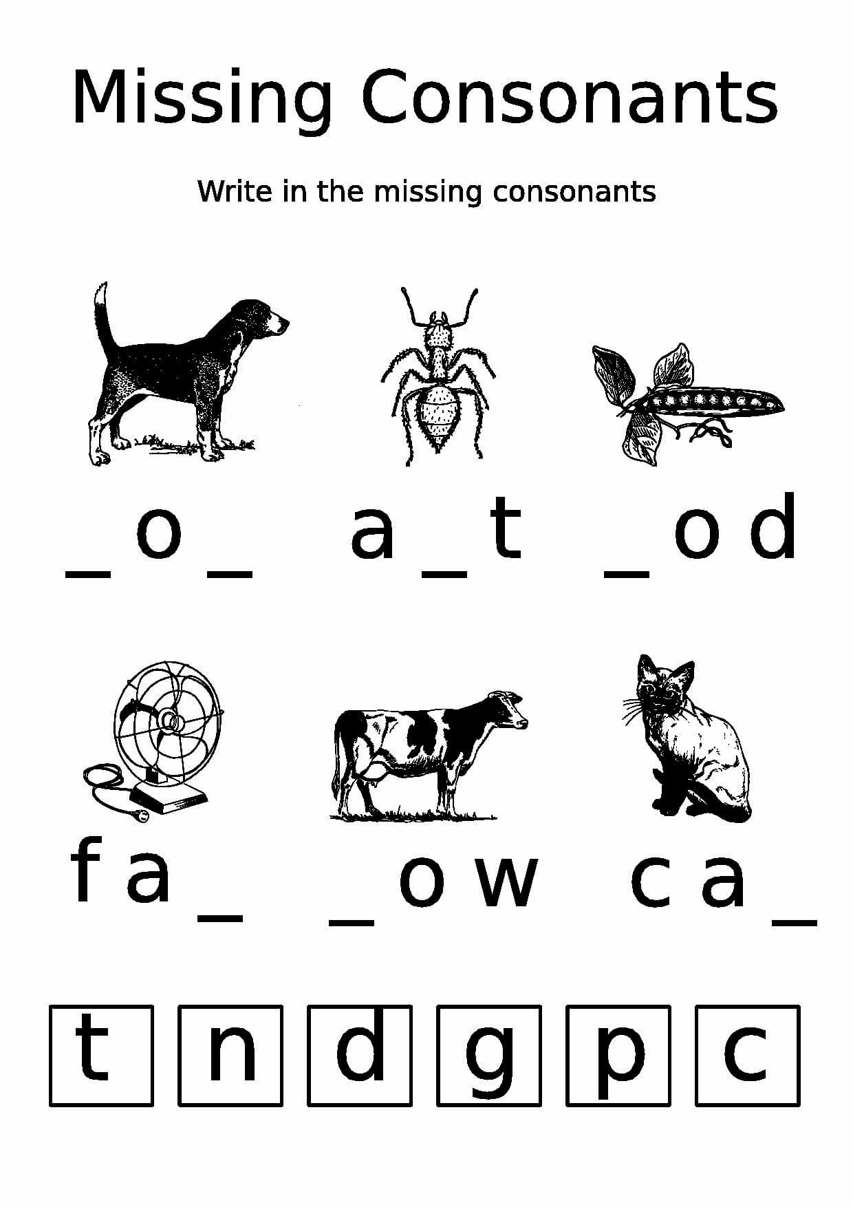 Missing Consonants Worksheet | Free Printable Puzzle Games - Printable Missing Vowels Puzzles