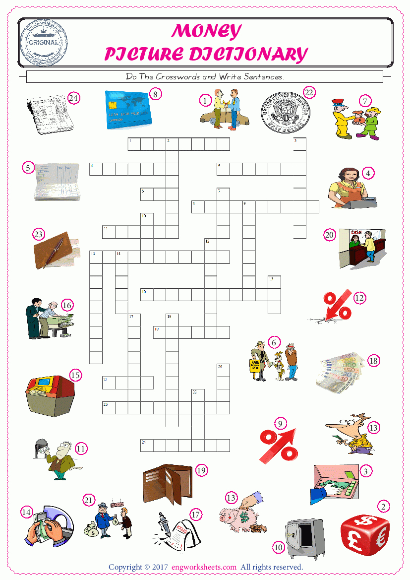 Money - Free Esl, Efl Worksheets Madeteachers For Teachers - Printable Money Crossword Puzzle