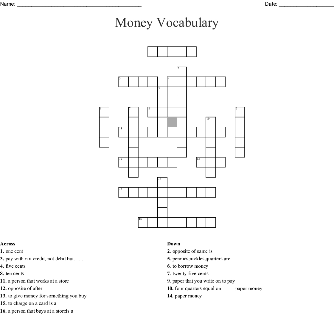 Printable Money Crossword Puzzle | Printable Crossword Puzzles