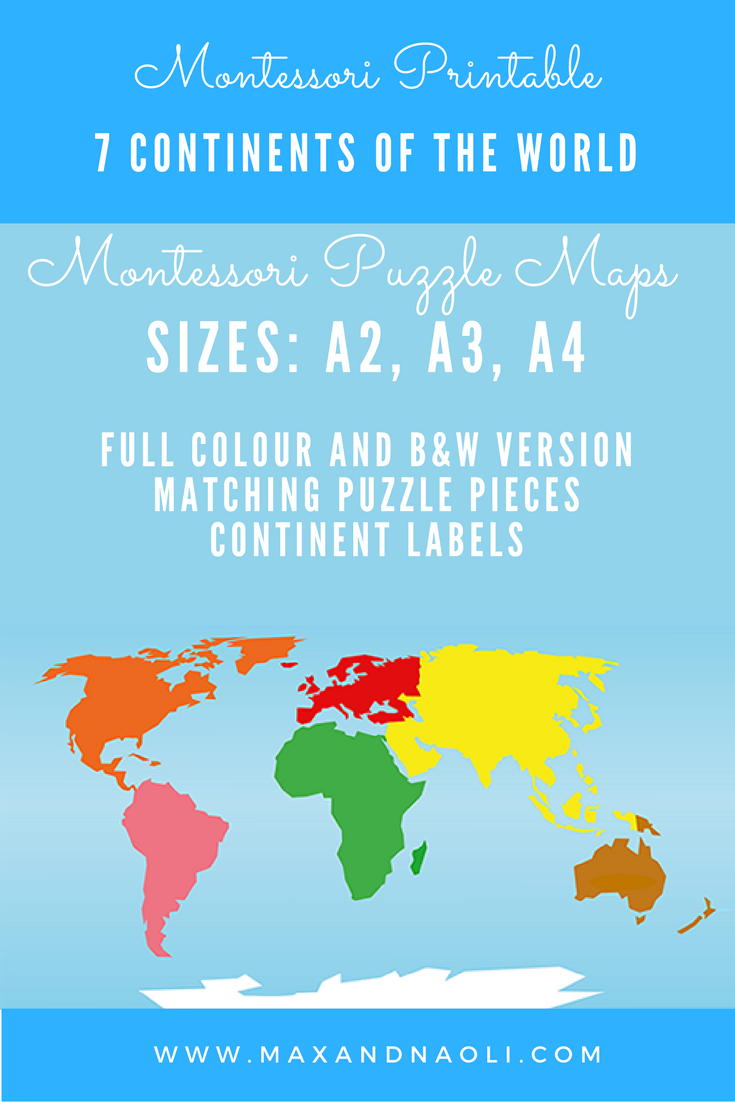 Montessori Printable - 7 Continents Puzzle Map | Montessori - 7 Piece Printable Puzzle