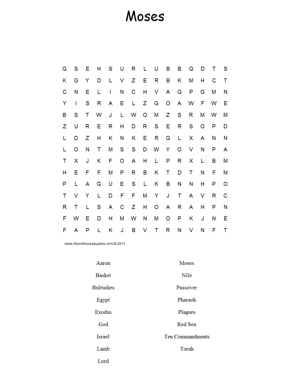 Moses Word Search - Printable Puzzles On Moses