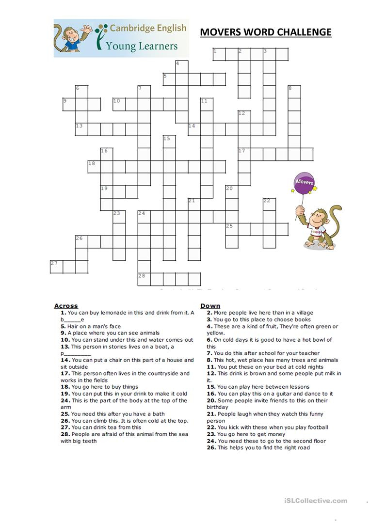 Movers Word Puzzles Worksheet - Free Esl Printable Worksheets Made - Printable Vocabulary Puzzles