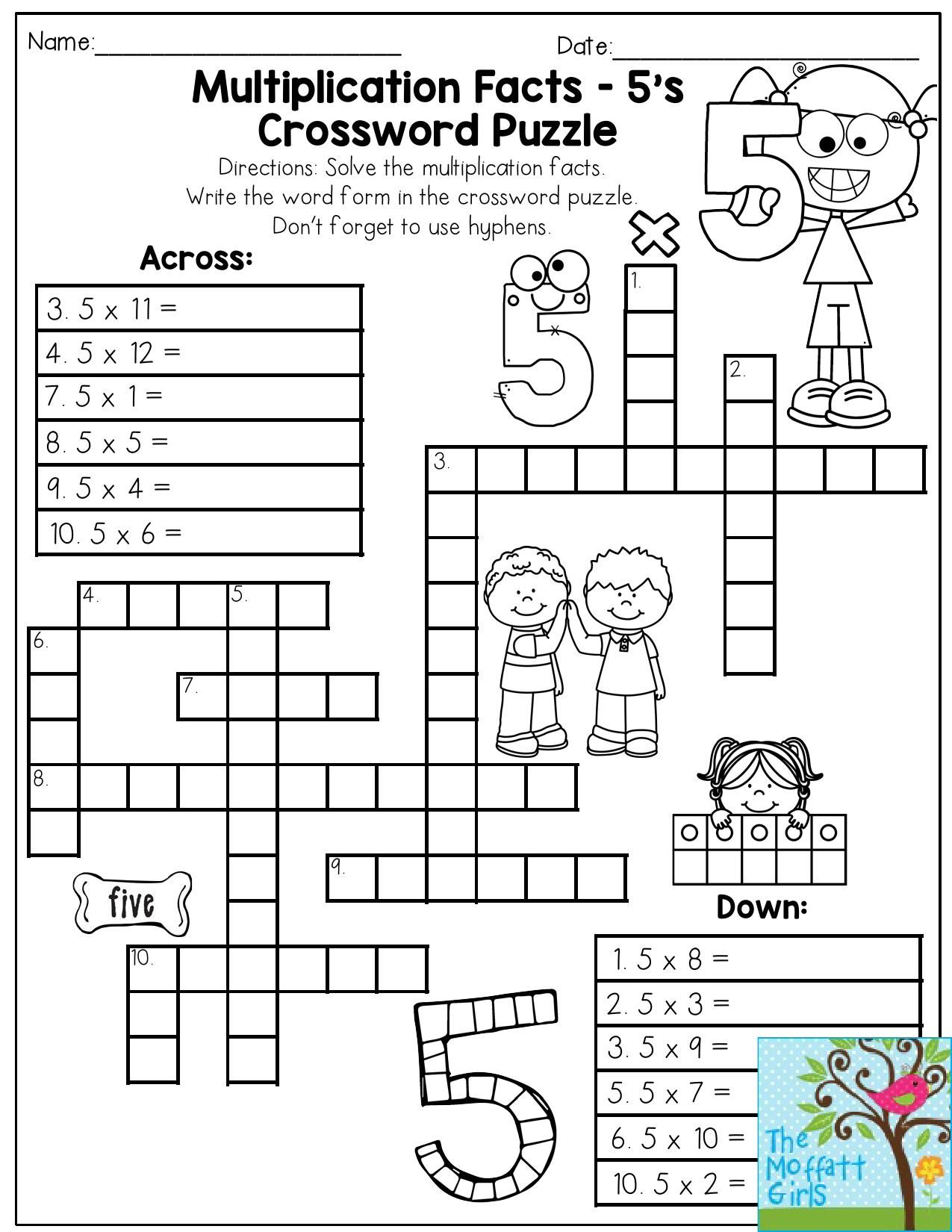 Multiplication Facts Crossword Puzzle- Third Grade Students Love - Printable Crossword Puzzle For 2Nd Graders