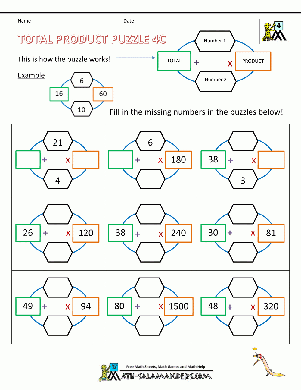 Multiplication Puzzle Worksheets Total Product Puzzle 4C | For The - Printable Multiplication Puzzles