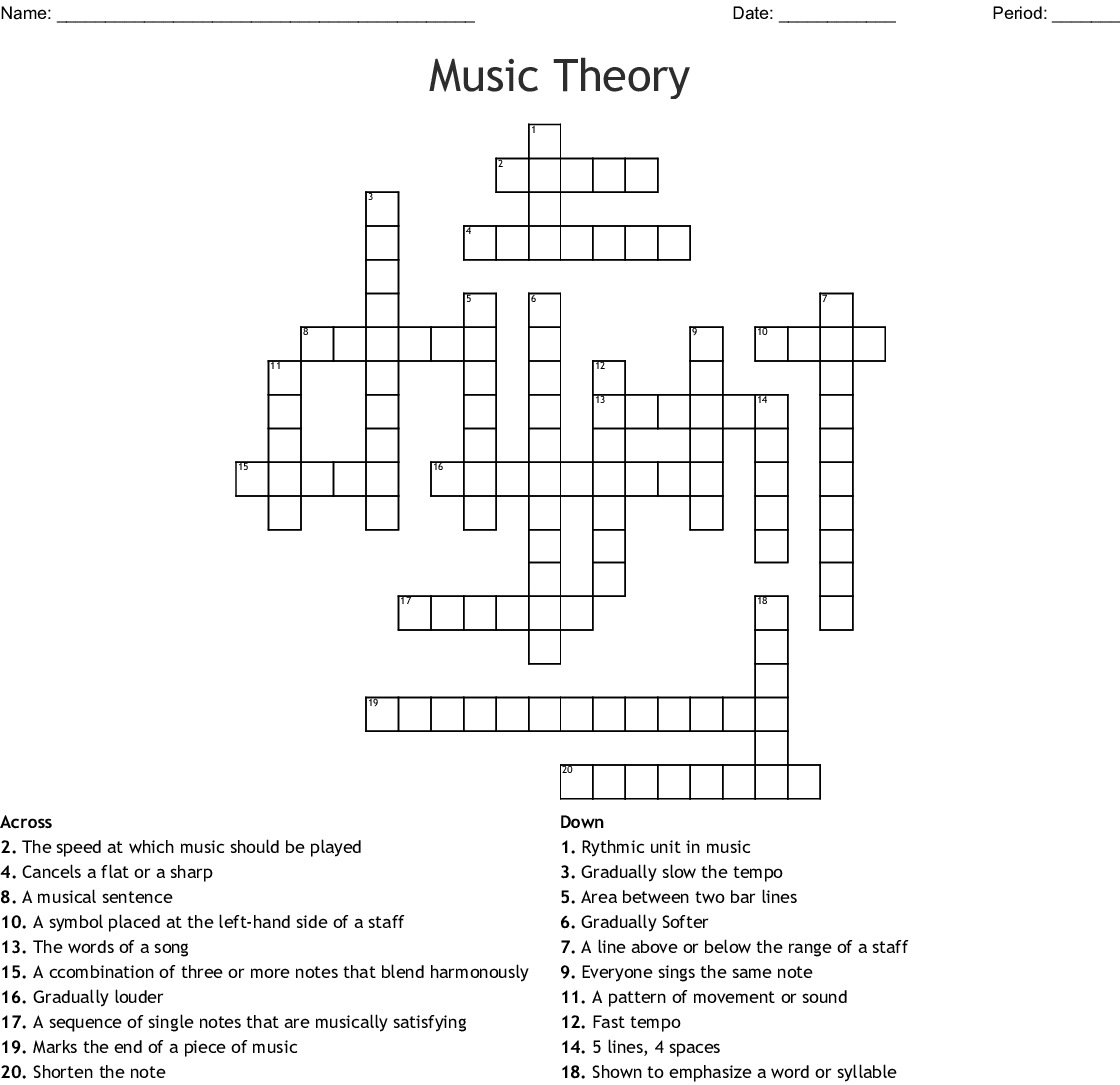 Music Theory Crossword - Wordmint - Printable Crossword Puzzles About Music