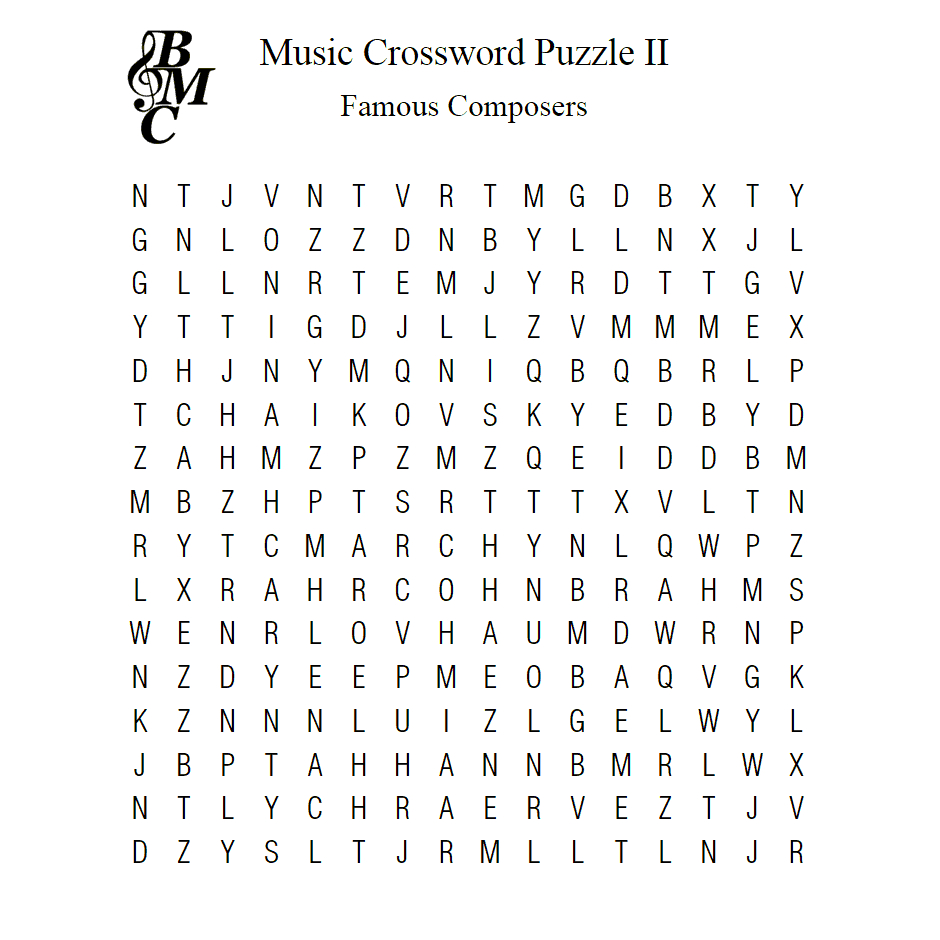 Music Word-Search Ii : Famous Composers – Learn To Play - Printable Music Crossword Puzzles