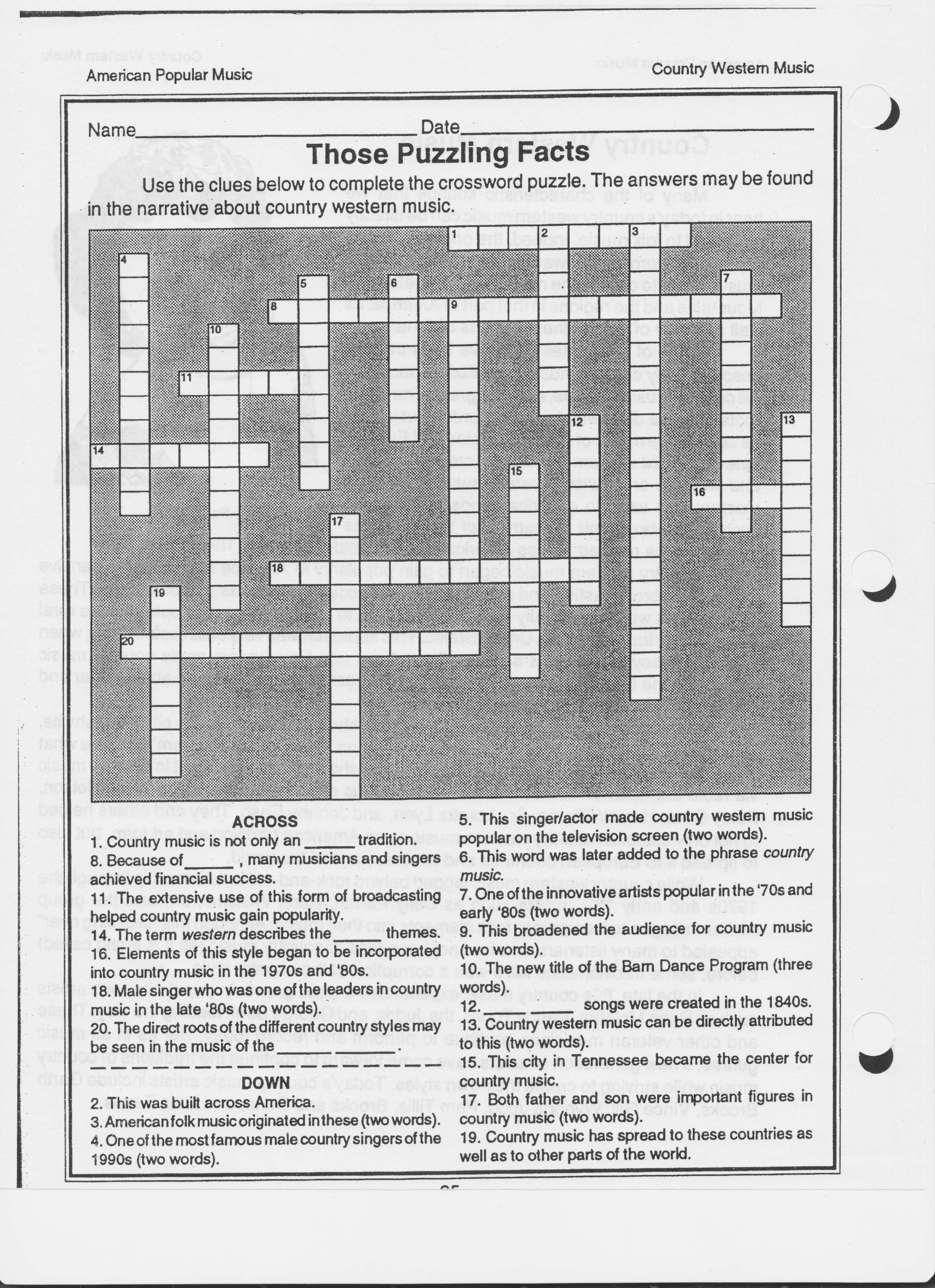 Printable Crossword Puzzles Music | Printable Crossword Puzzles