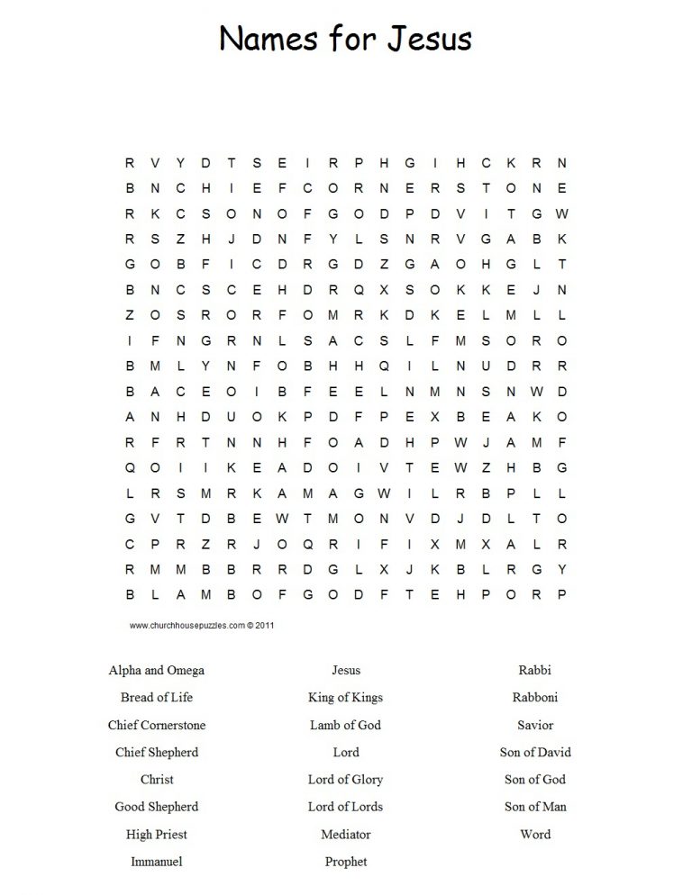 Names For Jesus Word Search Puzzle - Printable Jesus Puzzle - Printable ...