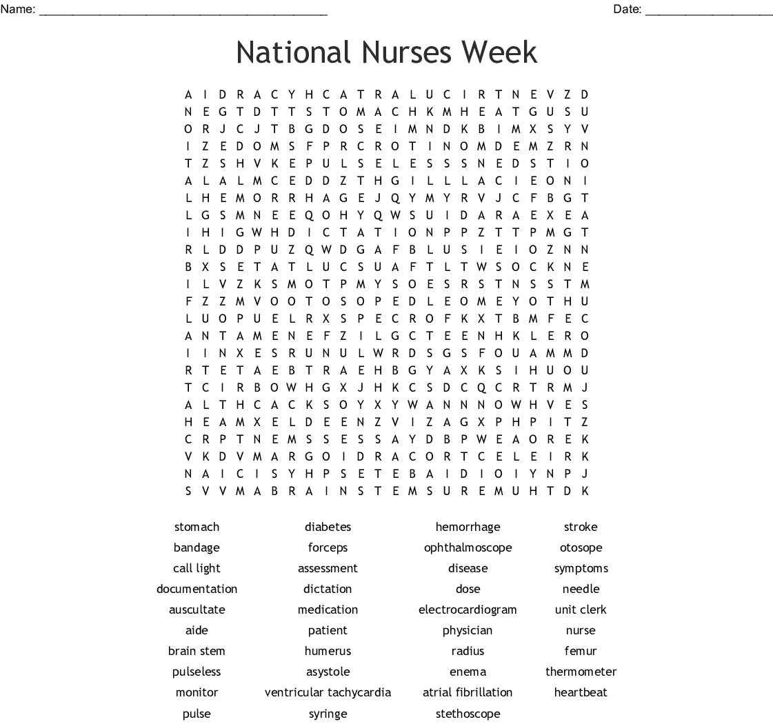 National Nurses Week Word Search - Wordmint - Nursing Crossword Puzzles Printable