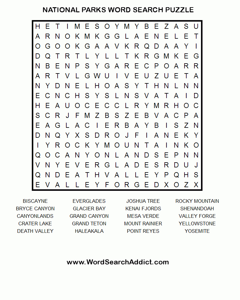 National Parks Word Search Puzzle | Happy National Parks Month - Free Printable Crossword Puzzles Discovery