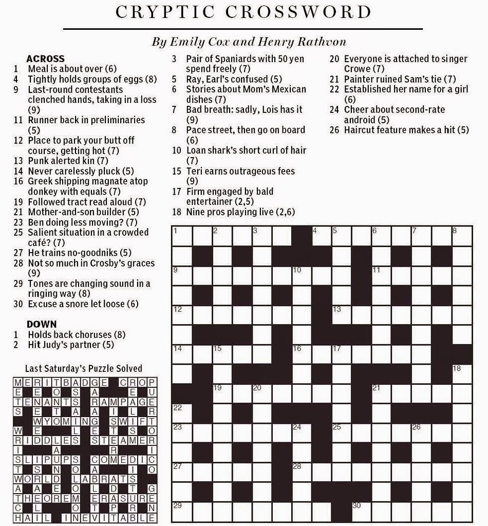 National Post Cryptic Crossword - Cox &amp;amp; Rathvon August 9, … | Flickr - Wall Street Journal Printable Crossword Puzzles
