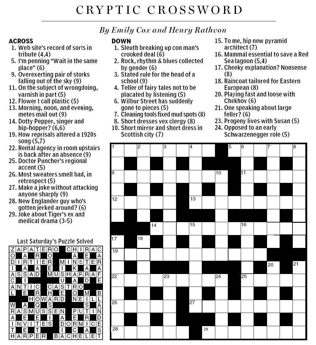 National Post Cryptic Crossword Forum: Saturday, April 7, 2012 - Printable Crossword Puzzles 2012