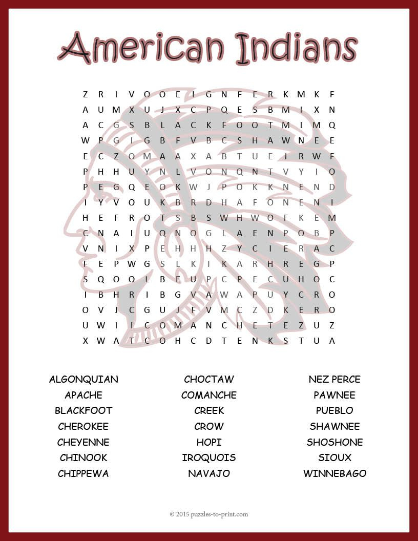 Native Americans Word Search Puzzle: Indian Tribe Names | Tpt Social - Native American Crossword Puzzle Printable